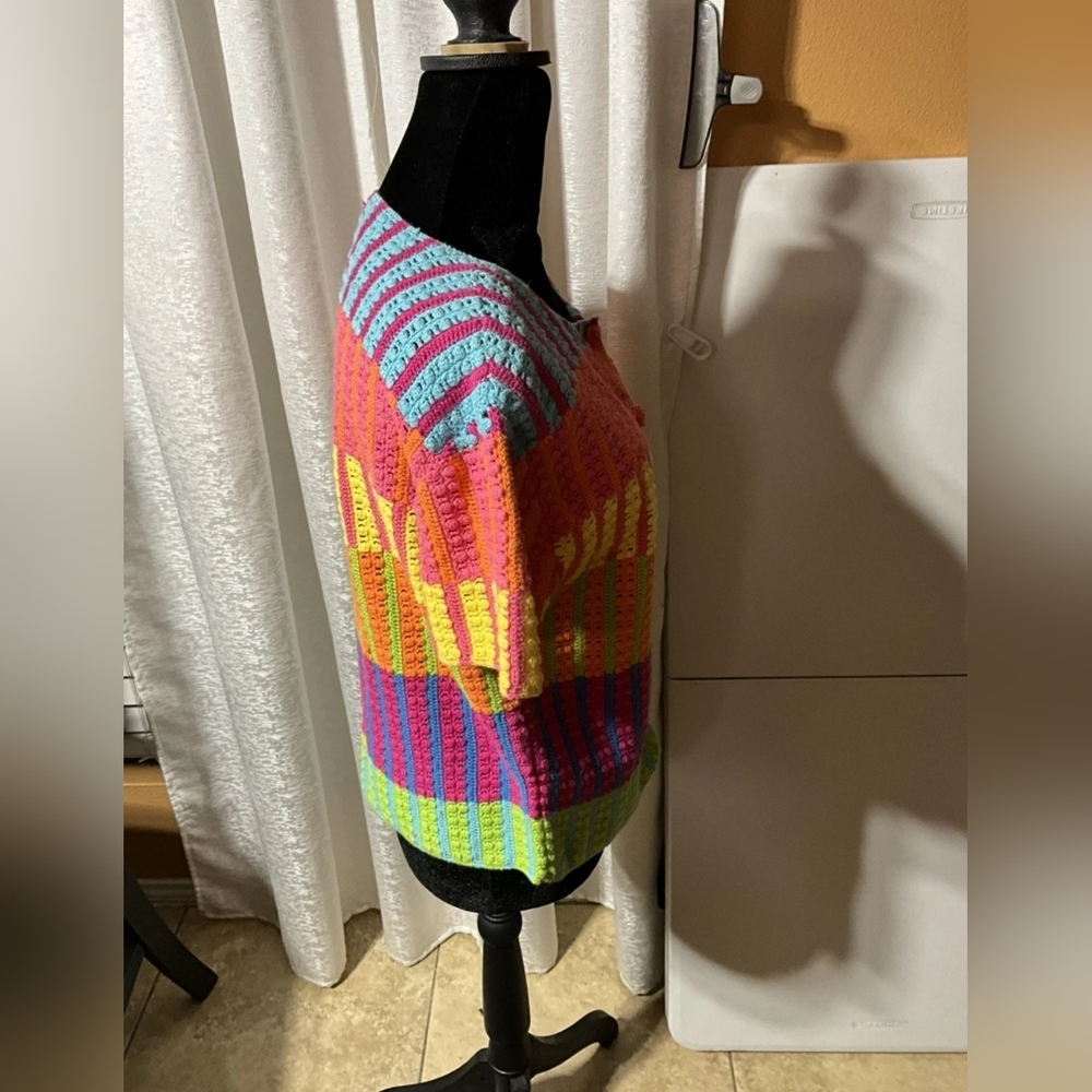 VTG 90s Y2K Michael Simon Knit Rainbow Button Up Shirt Women’s Large - Picture 4 of 6
